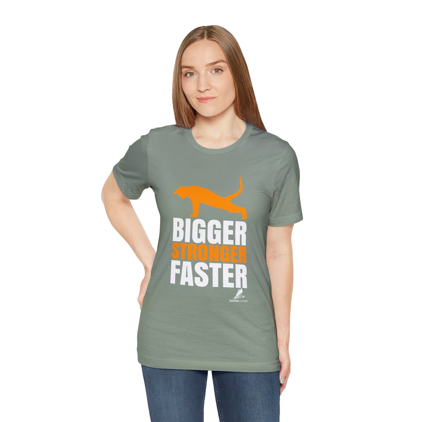 'Gym Cat - Bigger, Stronger, Faster' Unisex Jersey Short Sleeve Tee