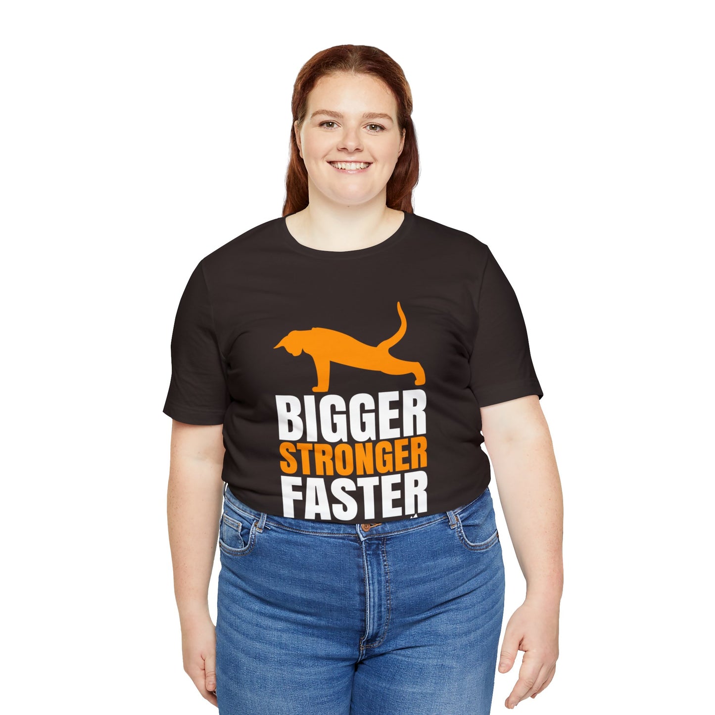 'Gym Cat - Bigger, Stronger, Faster' Unisex Jersey Short Sleeve Tee