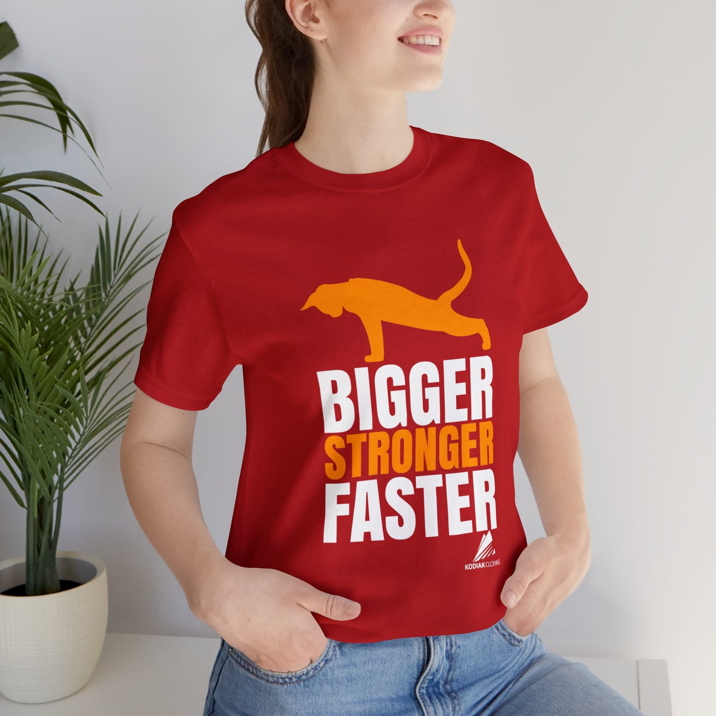 'Gym Cat - Bigger, Stronger, Faster' Unisex Jersey Short Sleeve Tee