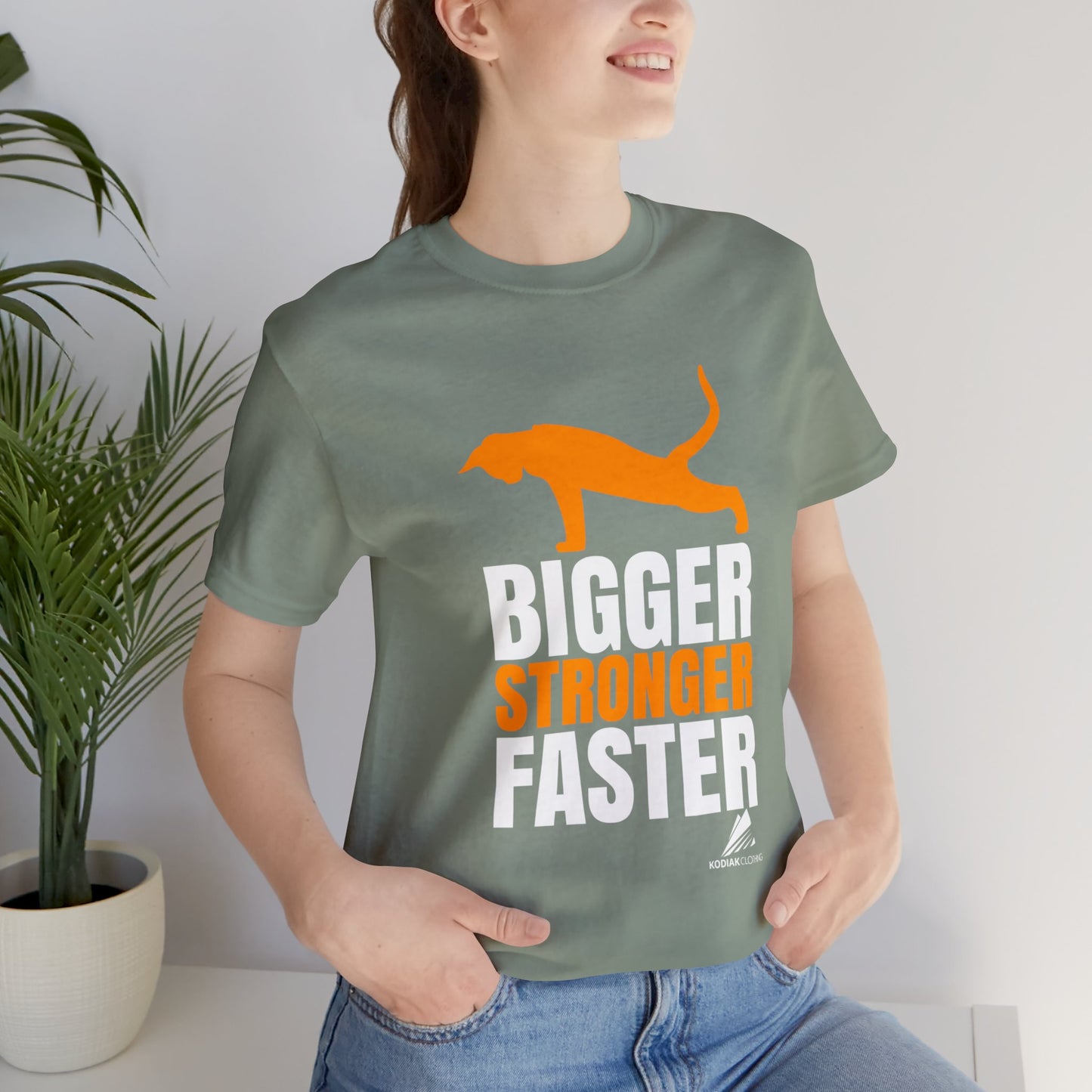 'Gym Cat - Bigger, Stronger, Faster' Unisex Jersey Short Sleeve Tee