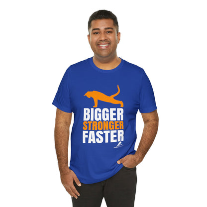 'Gym Cat - Bigger, Stronger, Faster' Unisex Jersey Short Sleeve Tee