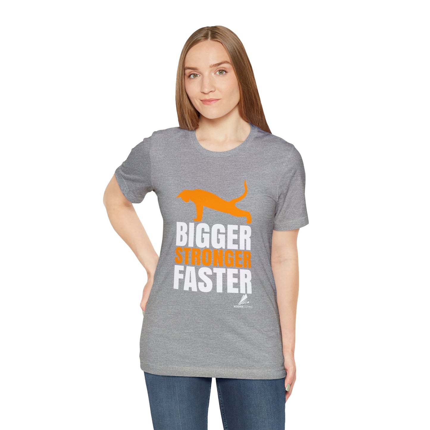 'Gym Cat - Bigger, Stronger, Faster' Unisex Jersey Short Sleeve Tee