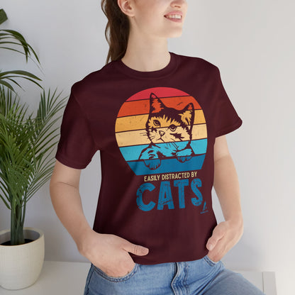 'Easily Distracted By Cats' - Unisex Jersey Short Sleeve Tee