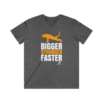 'Gym Cat - Bigger, Stronger, Faster' - Men's Fitted V-Neck Short Sleeve Tee