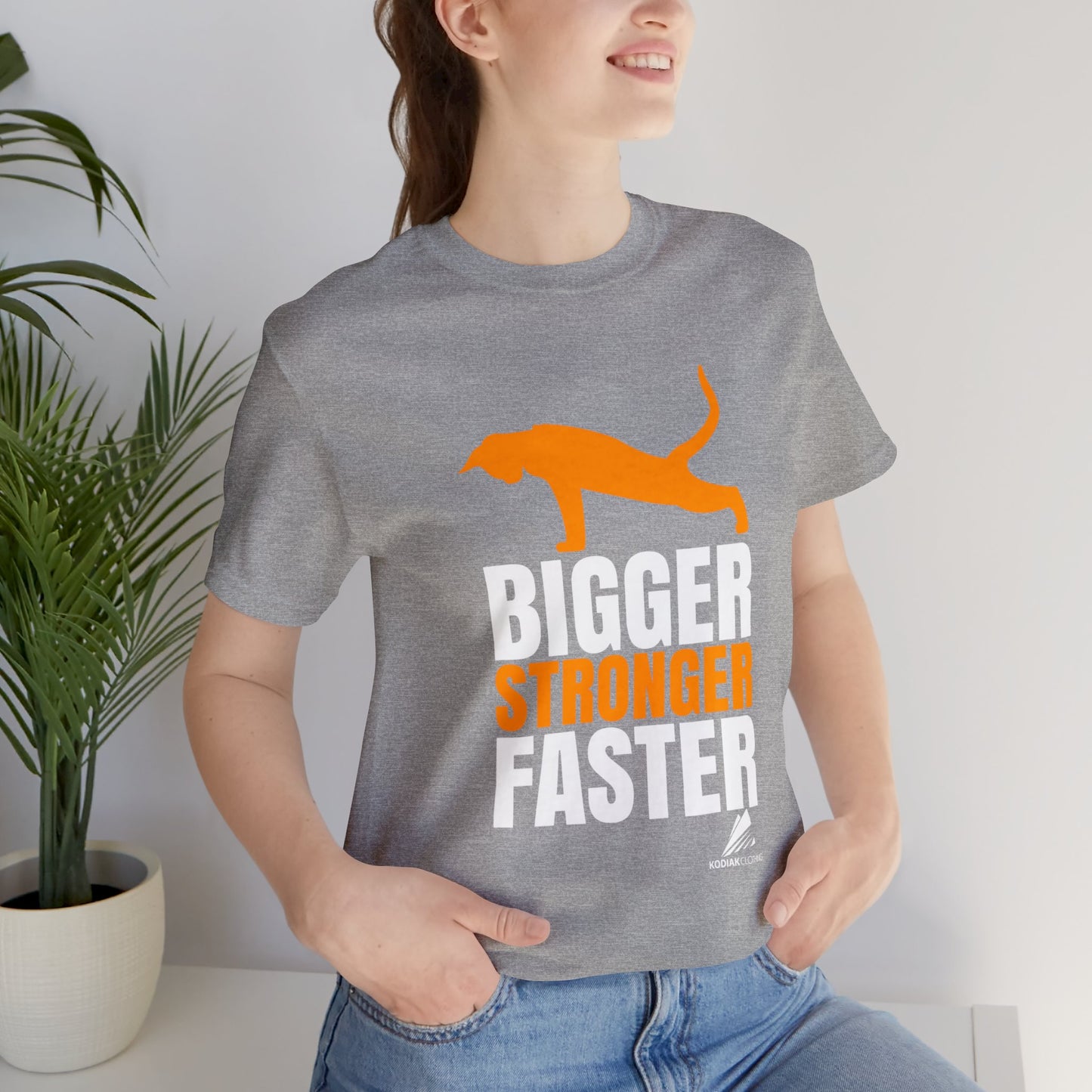 'Gym Cat - Bigger, Stronger, Faster' Unisex Jersey Short Sleeve Tee