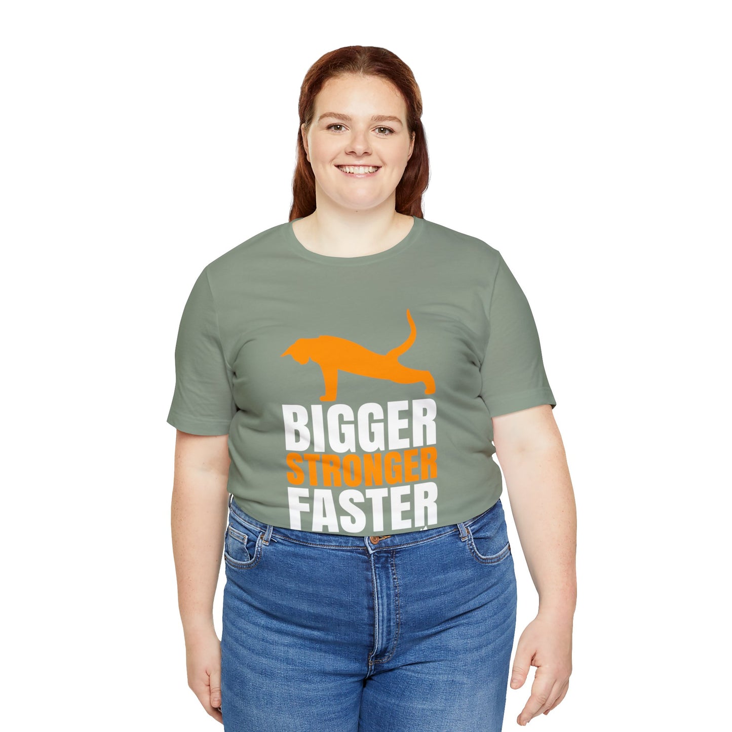 'Gym Cat - Bigger, Stronger, Faster' Unisex Jersey Short Sleeve Tee