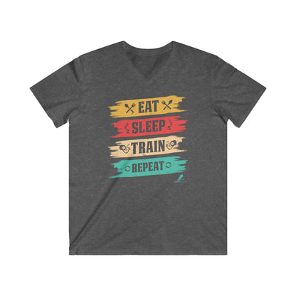 'Eat, Sleep. Train, Repeat' - Men's Fitted V-Neck Short Sleeve Tee