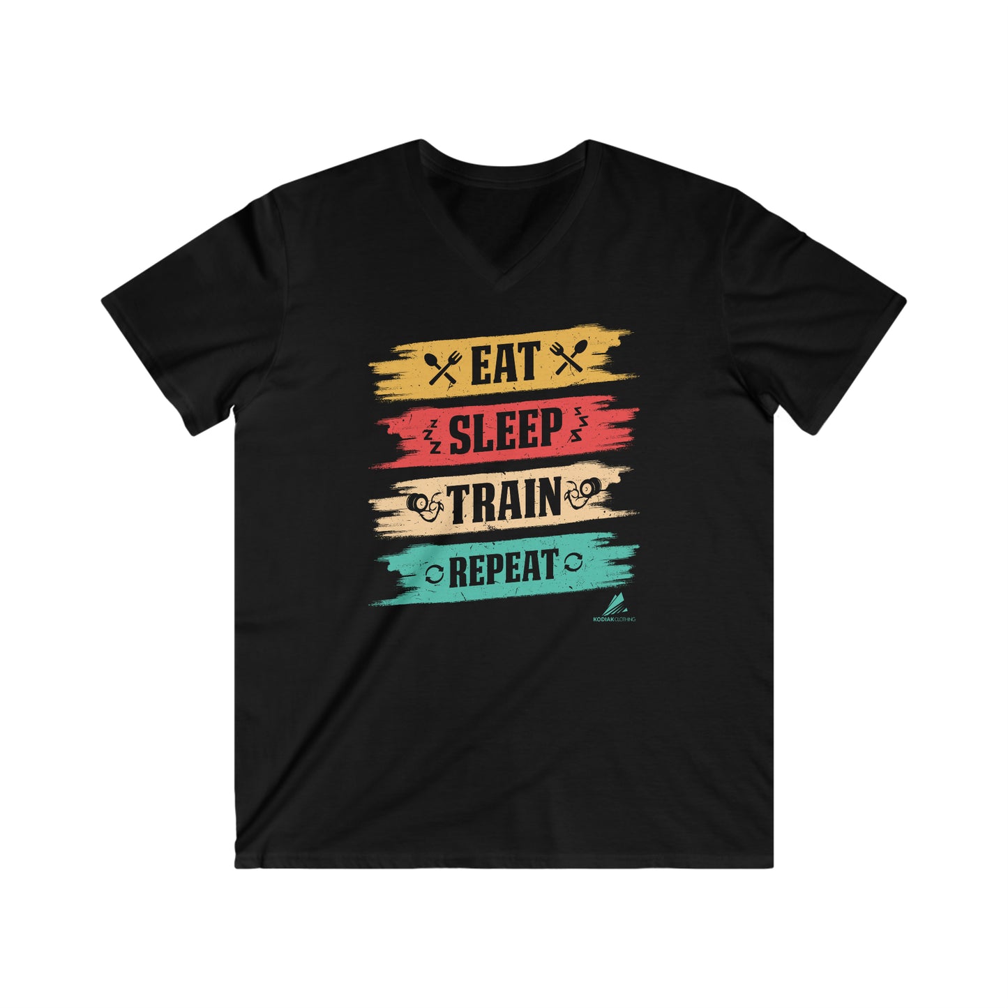 'Eat, Sleep. Train, Repeat' - Men's Fitted V-Neck Short Sleeve Tee